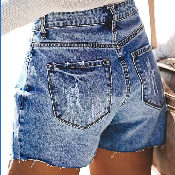 Distressed Button-Closure Jean Shorts - Picture 4 of 6
